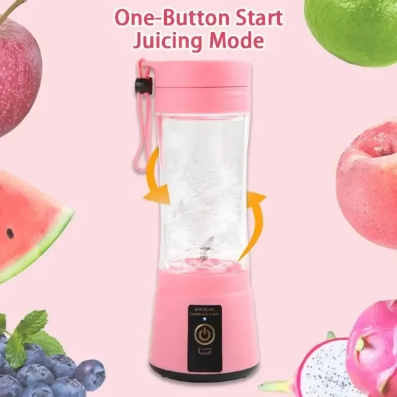 Portable USB Charging Electric Juice Extractor Cup Automatic Mini Juicer with 6-Leaf Blade Rechargeable Fruit Blender Cup for Ho